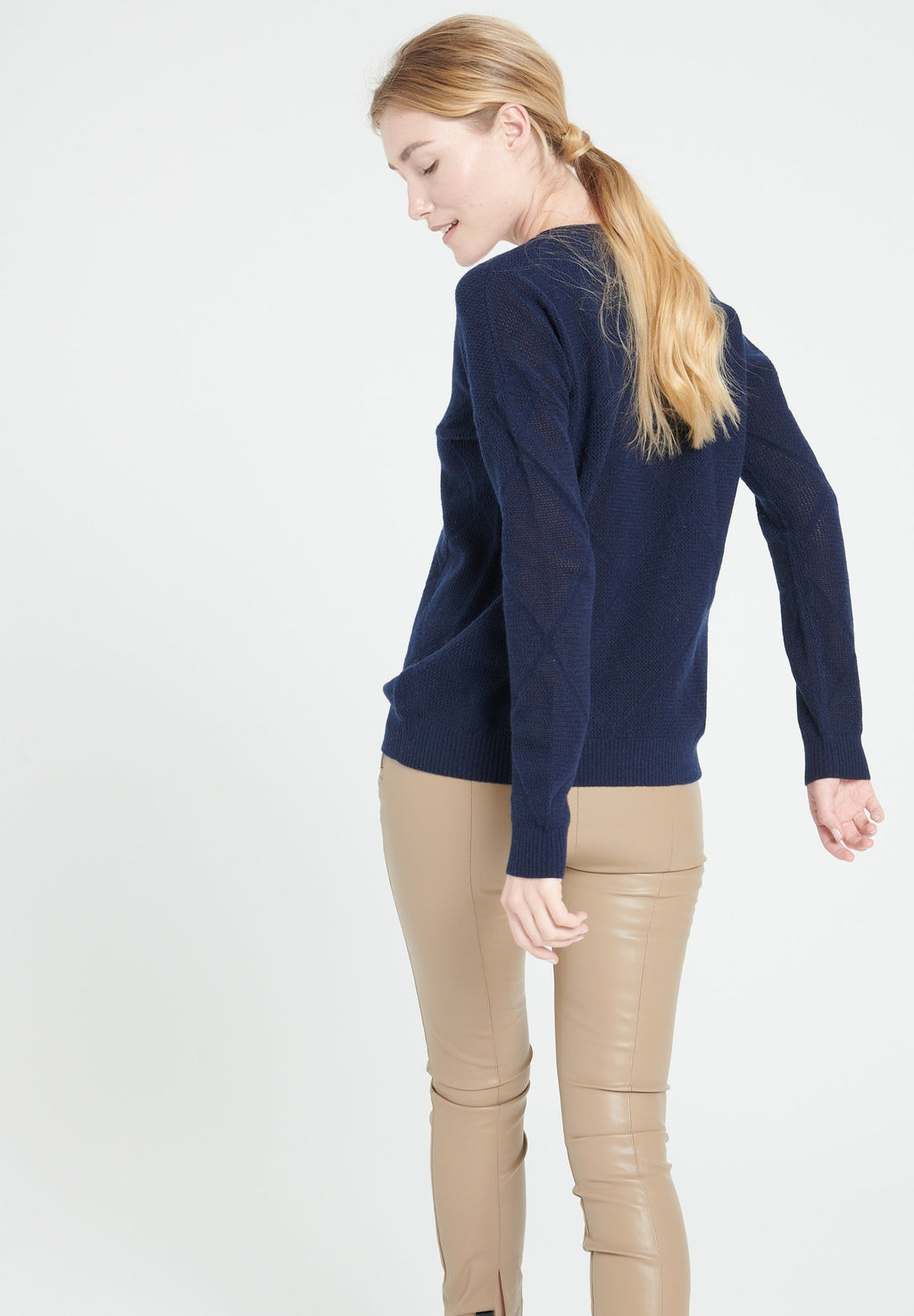 LILLY 31 Cashmere V-neck pointelle sweater navy blue