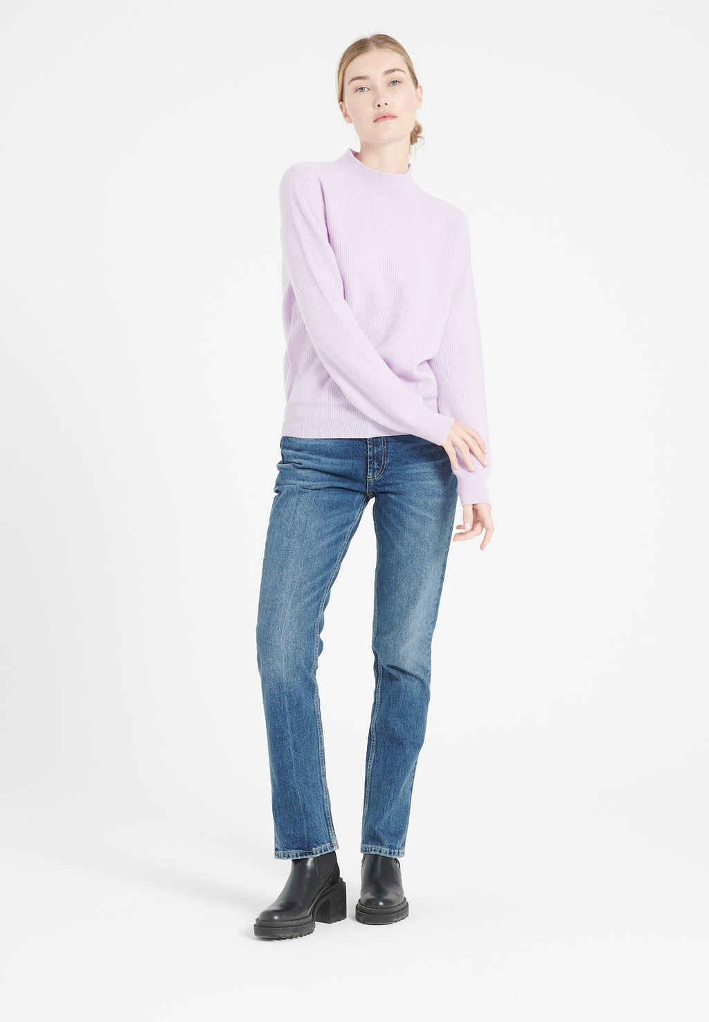 MIA 1 Cashmere rib knit stand-up collar sweater lilac