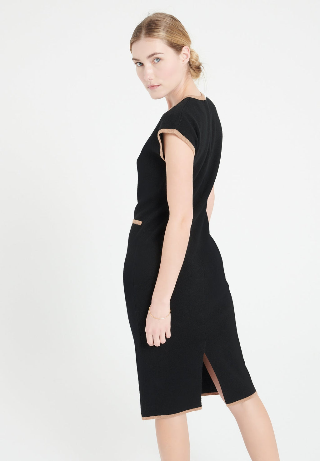 MIA 2 V-neck cashmere midi dress in black milano knit