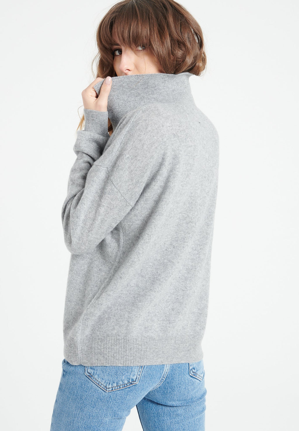 MIA 3 Long-sleeved polo shirt in light grey cashmere