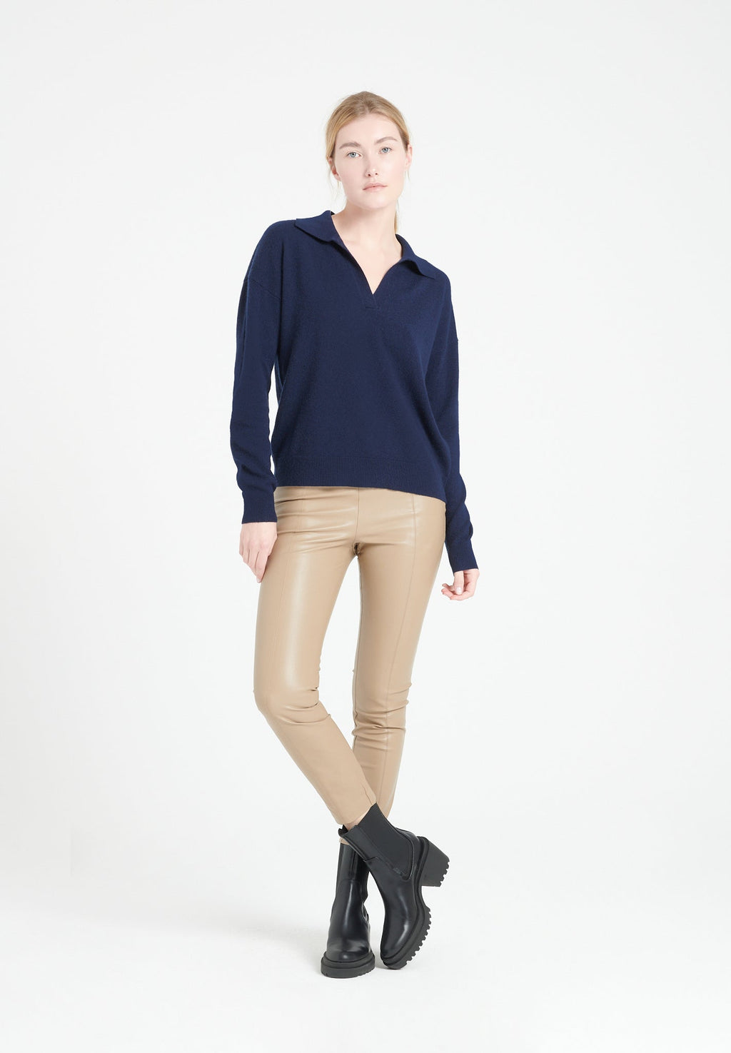 MIA 3 Long-sleeve cashmere polo shirt navy blue