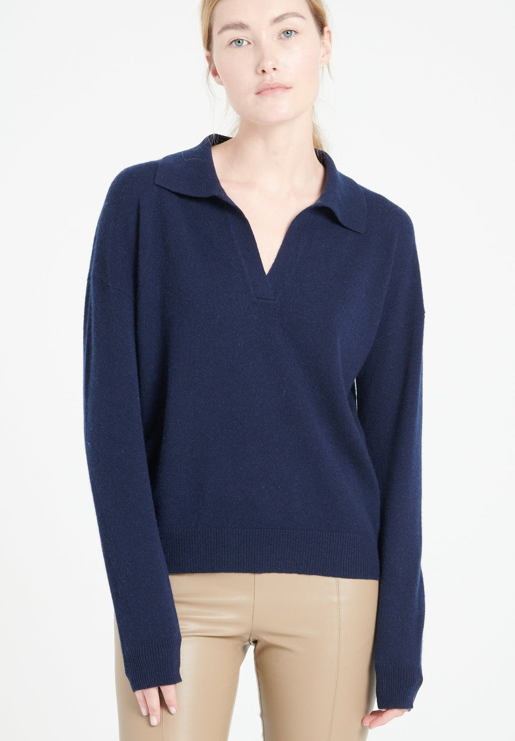 MIA 3 Long-sleeve cashmere polo shirt navy blue