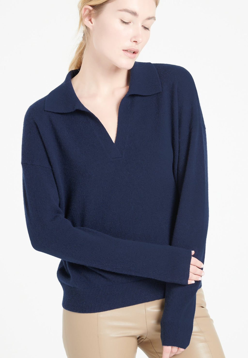 MIA 3 Long-sleeve cashmere polo shirt navy blue