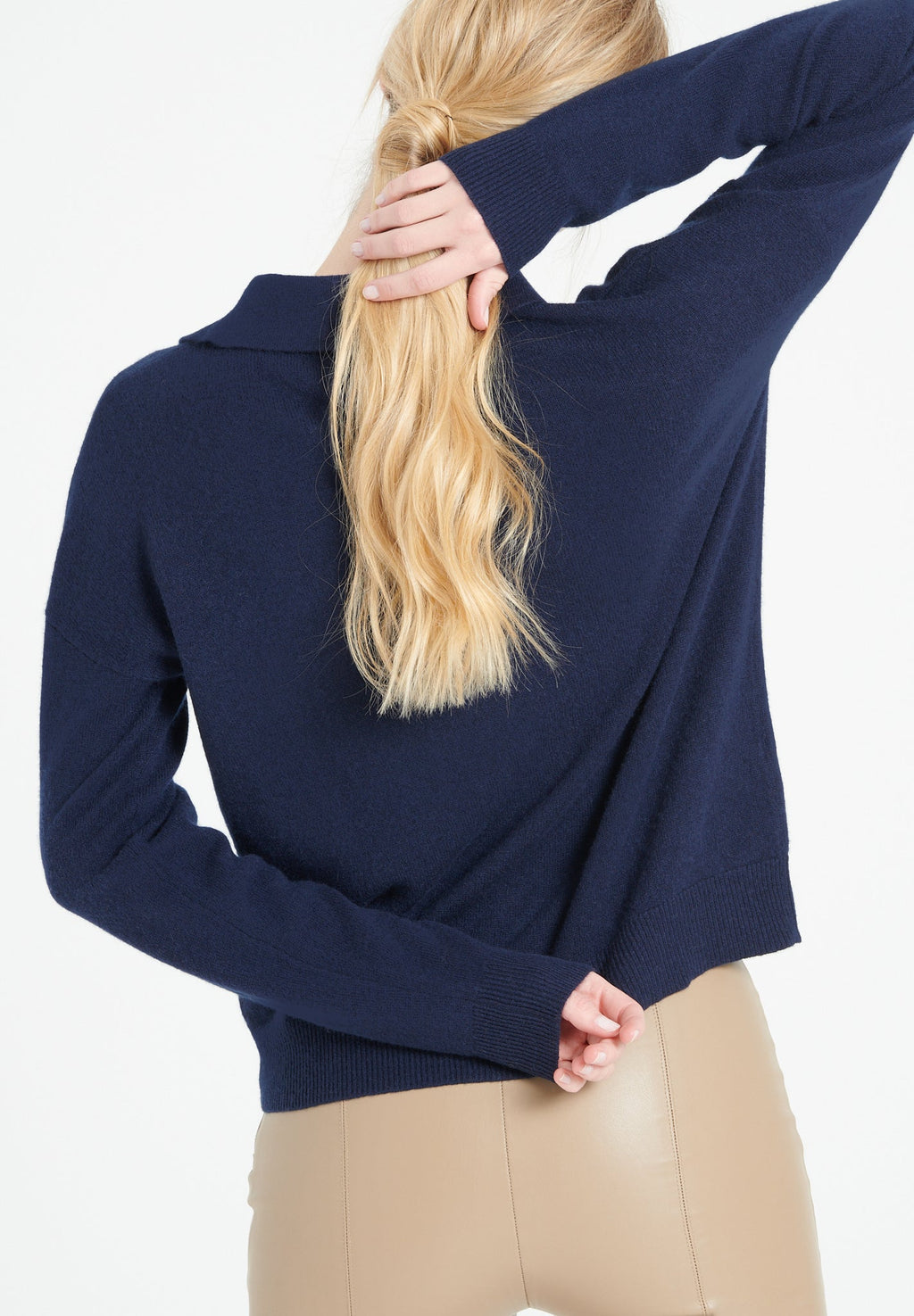 MIA 3 Long-sleeve cashmere polo shirt navy blue