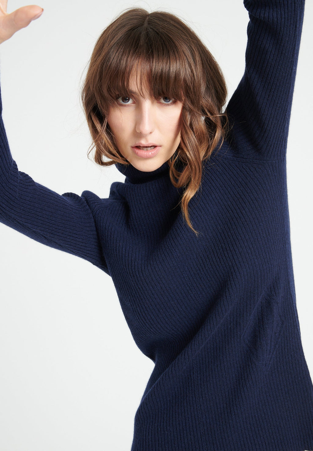 MIA 5 Cashmere rib knit turtleneck sweater navy blue