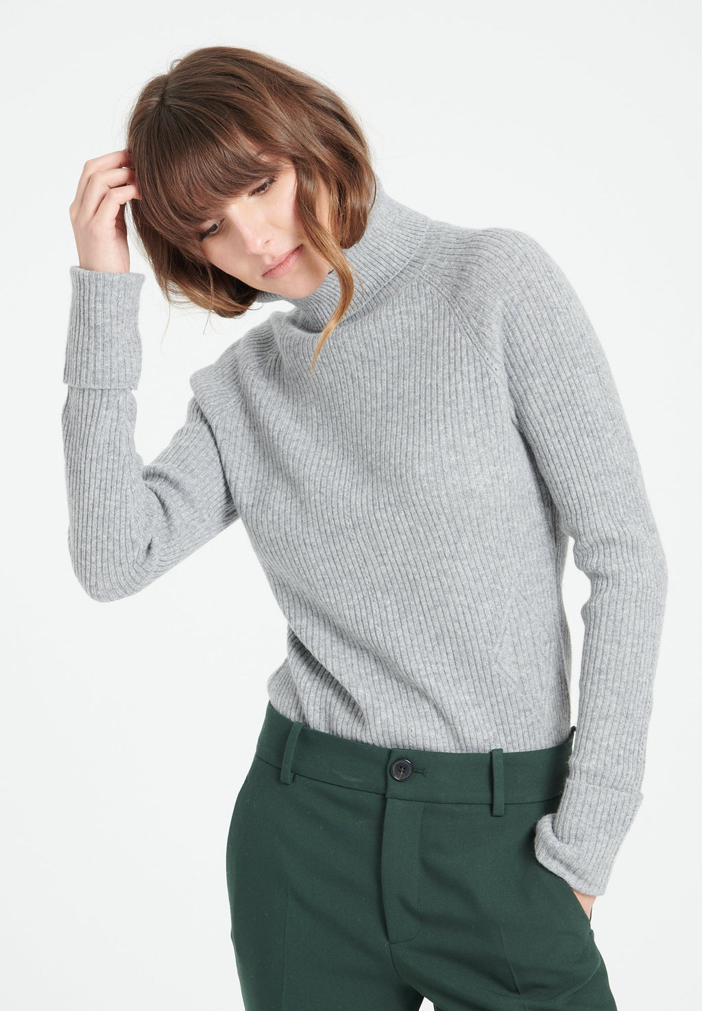 MIA 5 Cashmere ribbed turtleneck sweater light grey