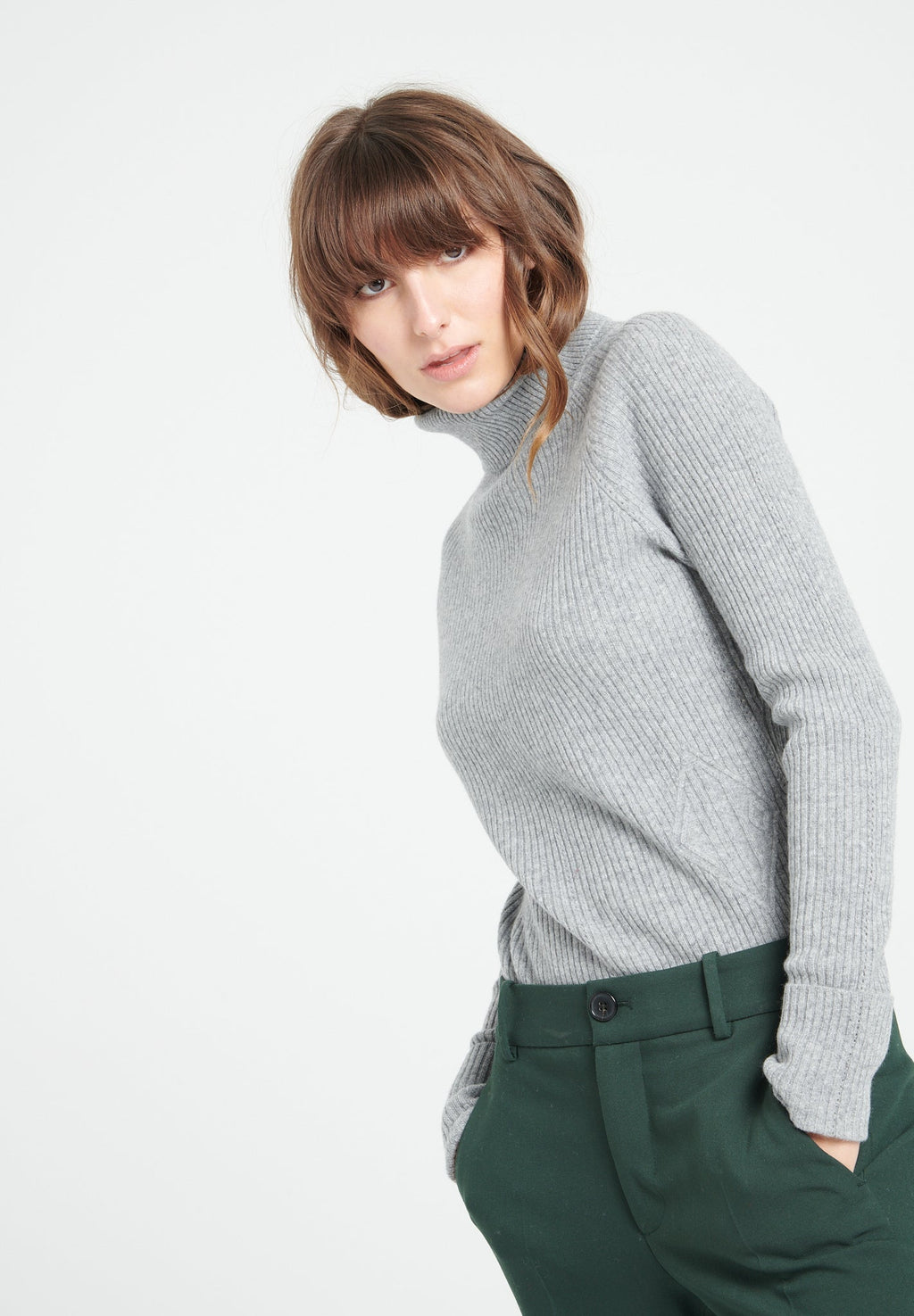 MIA 5 Cashmere ribbed turtleneck sweater light grey