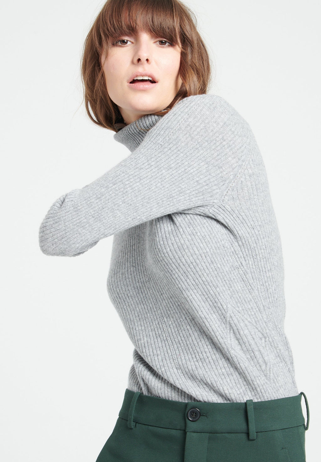 MIA 5 Cashmere ribbed turtleneck sweater light grey