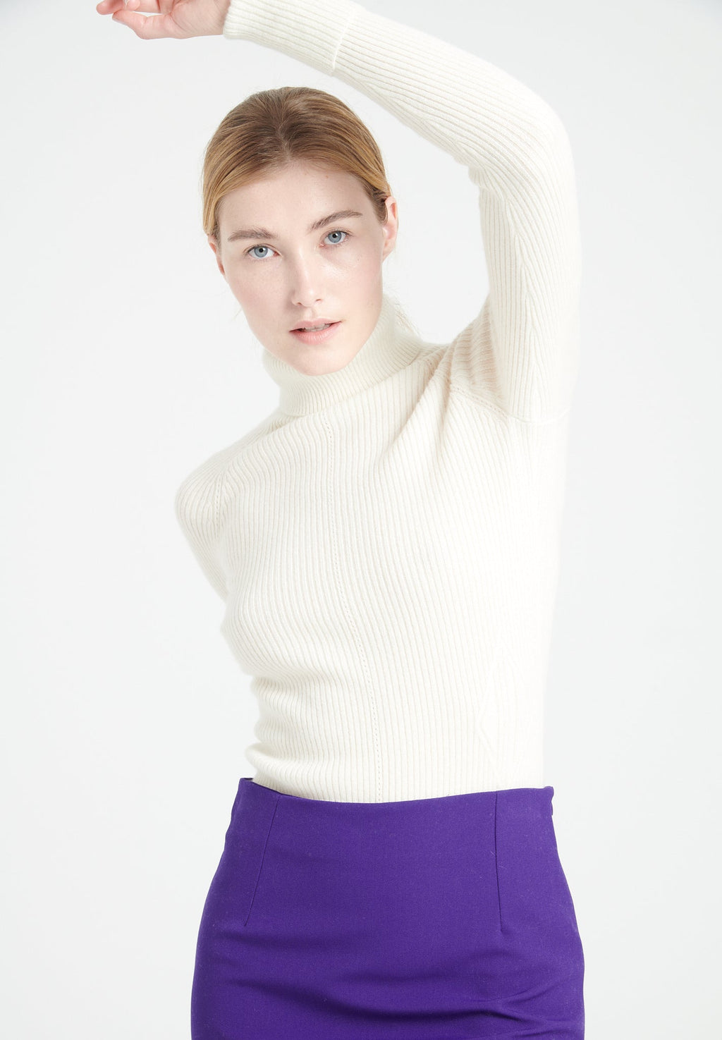 MIA 5 Cashmere rib knit turtleneck sweater ecru white