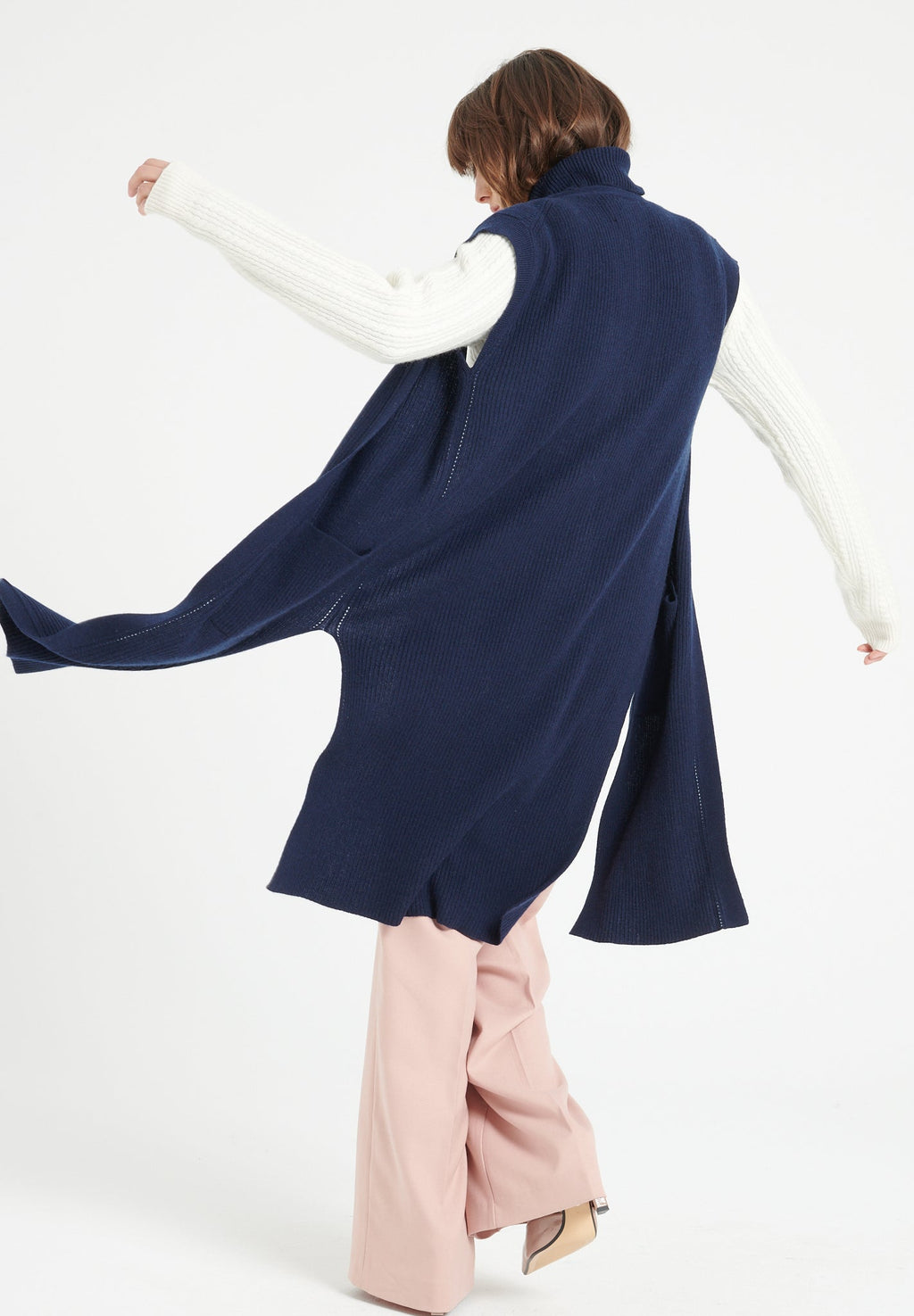 MIA 6 Long sleeveless cashmere ribbed cardigan navy blue