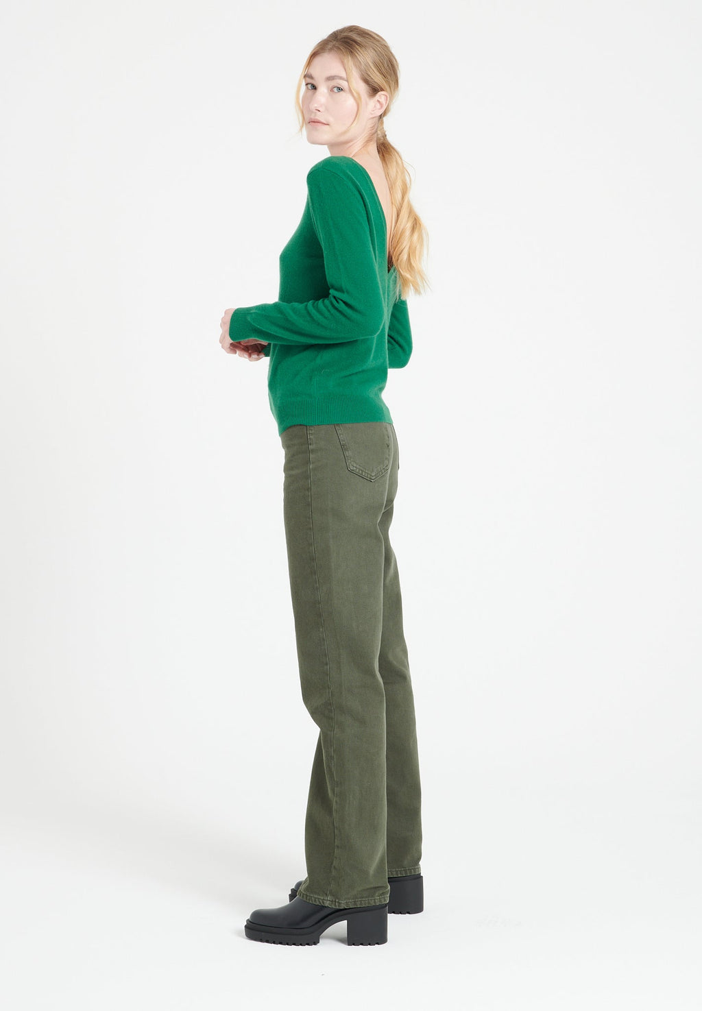 MIA 7 Emerald green cashmere V-neck sweater