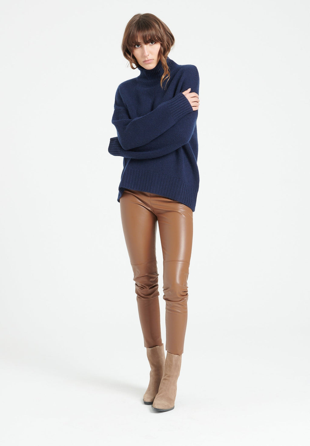 MIA 9 10-thread cashmere funnel neck sweater navy blue