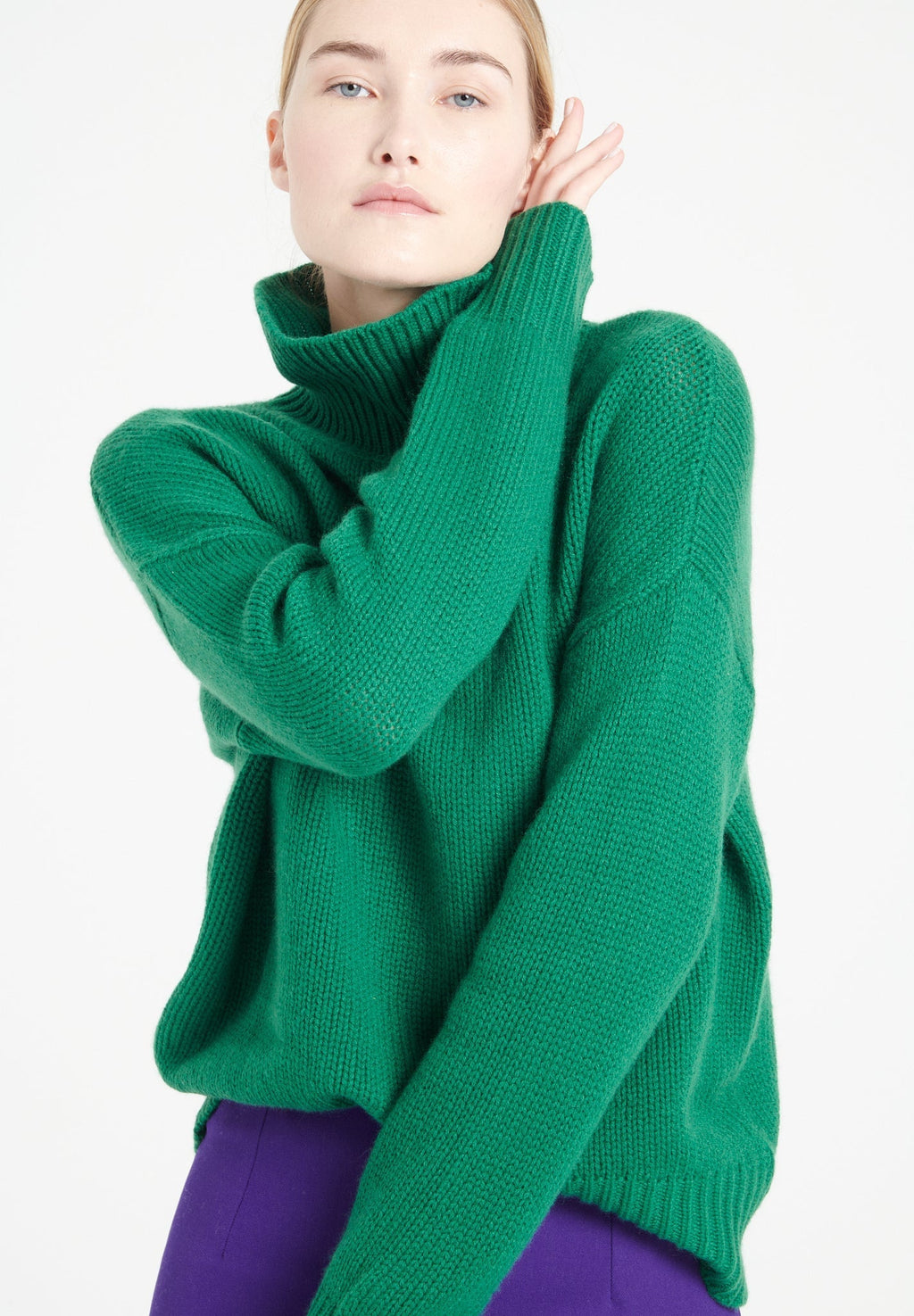 MIA 9 10-thread cashmere chimney-neck sweater emerald green