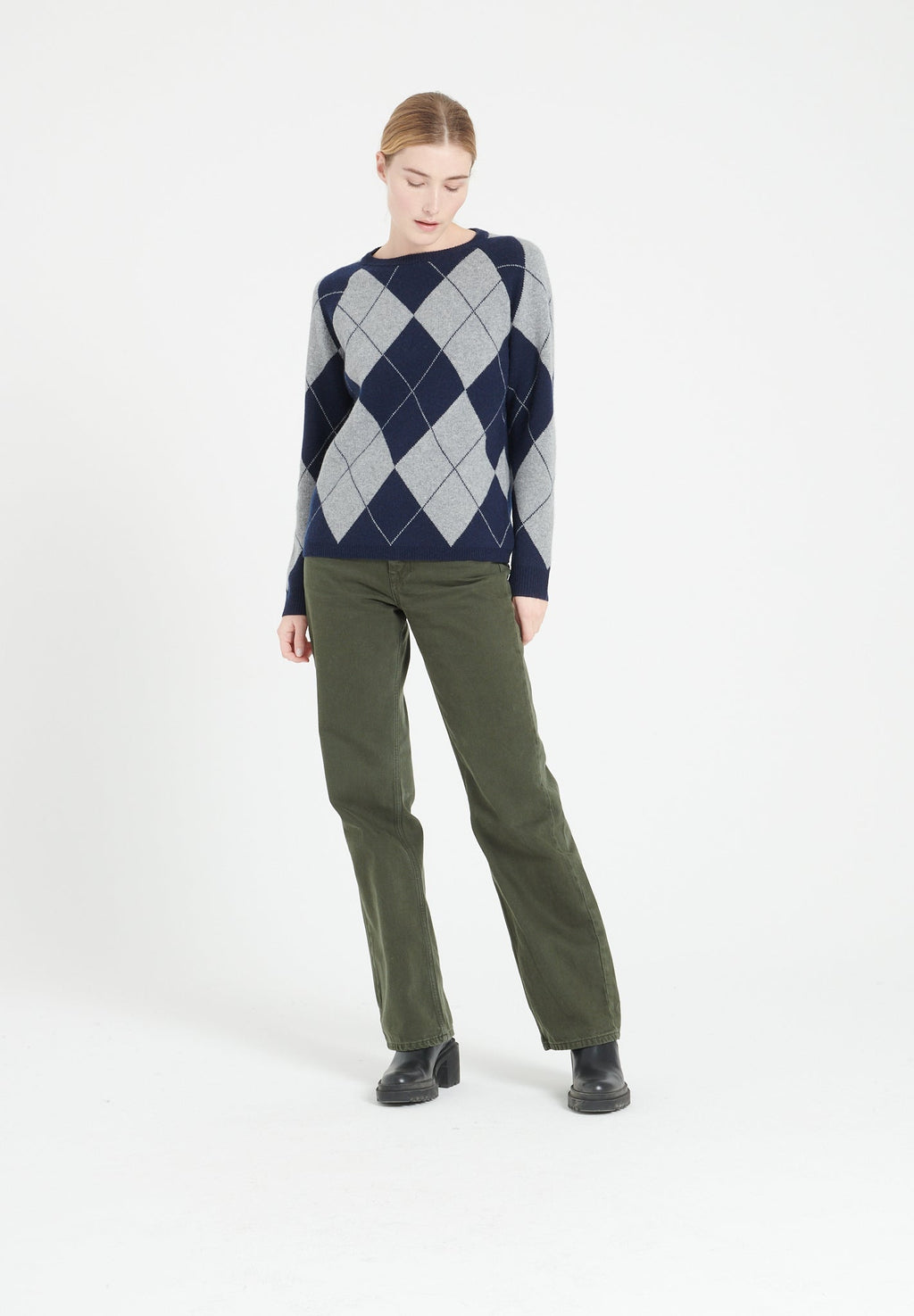 MIA 12 Round-neck cashmere sweater with two-tone jacquard pattern