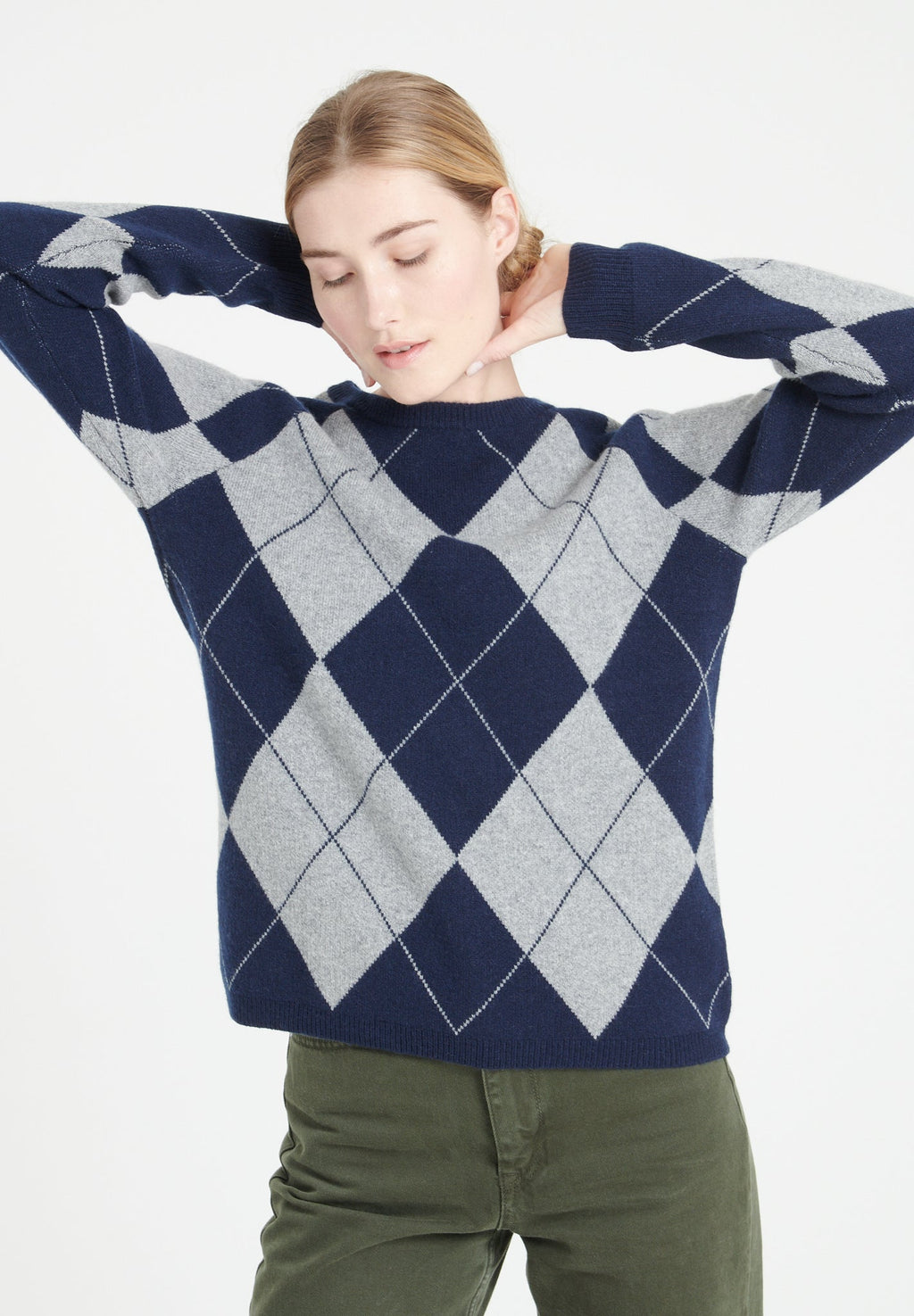 MIA 12 Round-neck cashmere sweater with two-tone jacquard pattern