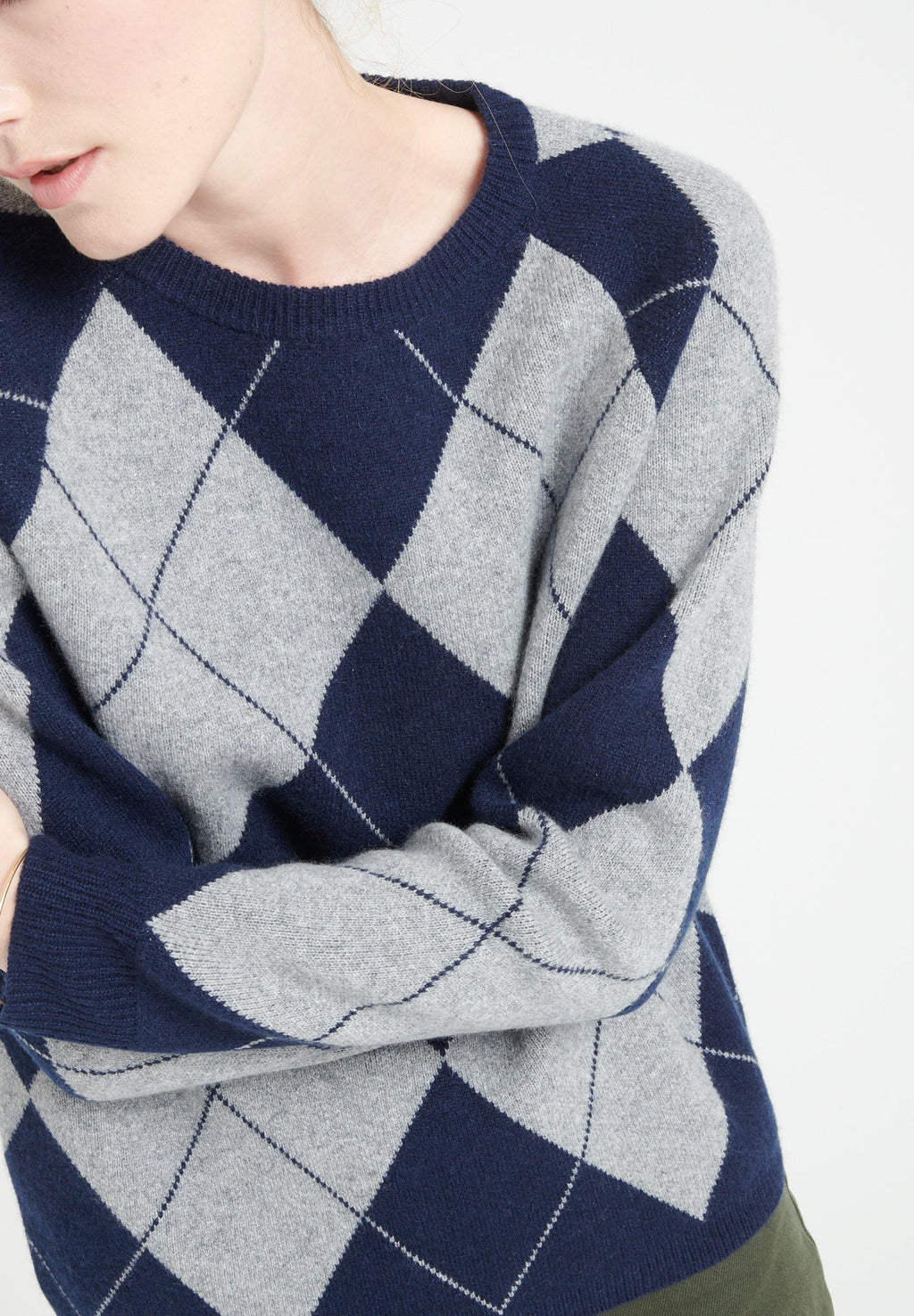 MIA 12 Round-neck cashmere sweater with two-tone jacquard pattern