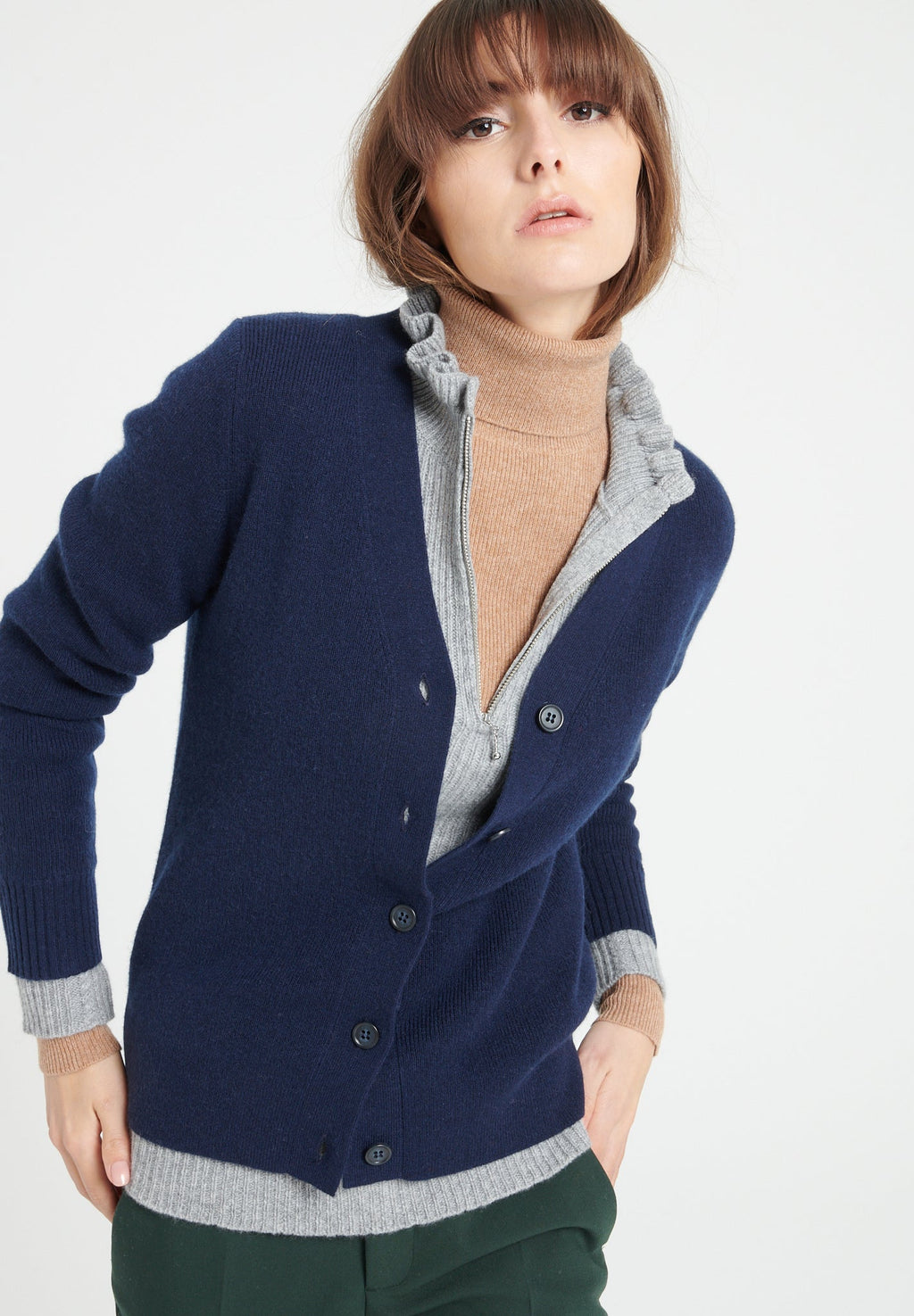 MIA 14 V-neck cashmere ribbed cardigan navy blue