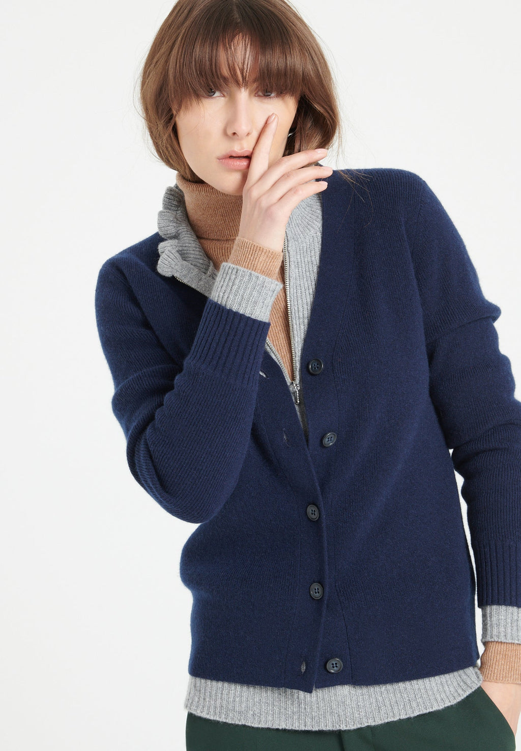 MIA 14 V-neck cashmere ribbed cardigan navy blue