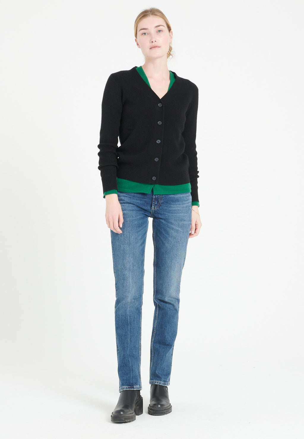 MIA 14 V-neck cashmere ribbed cardigan, black