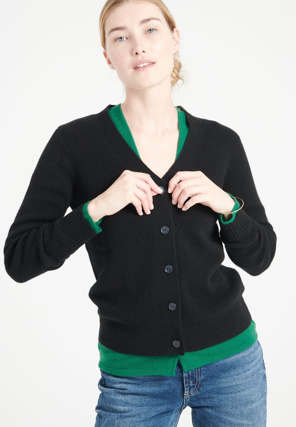 MIA 14 V-neck cashmere ribbed cardigan, black