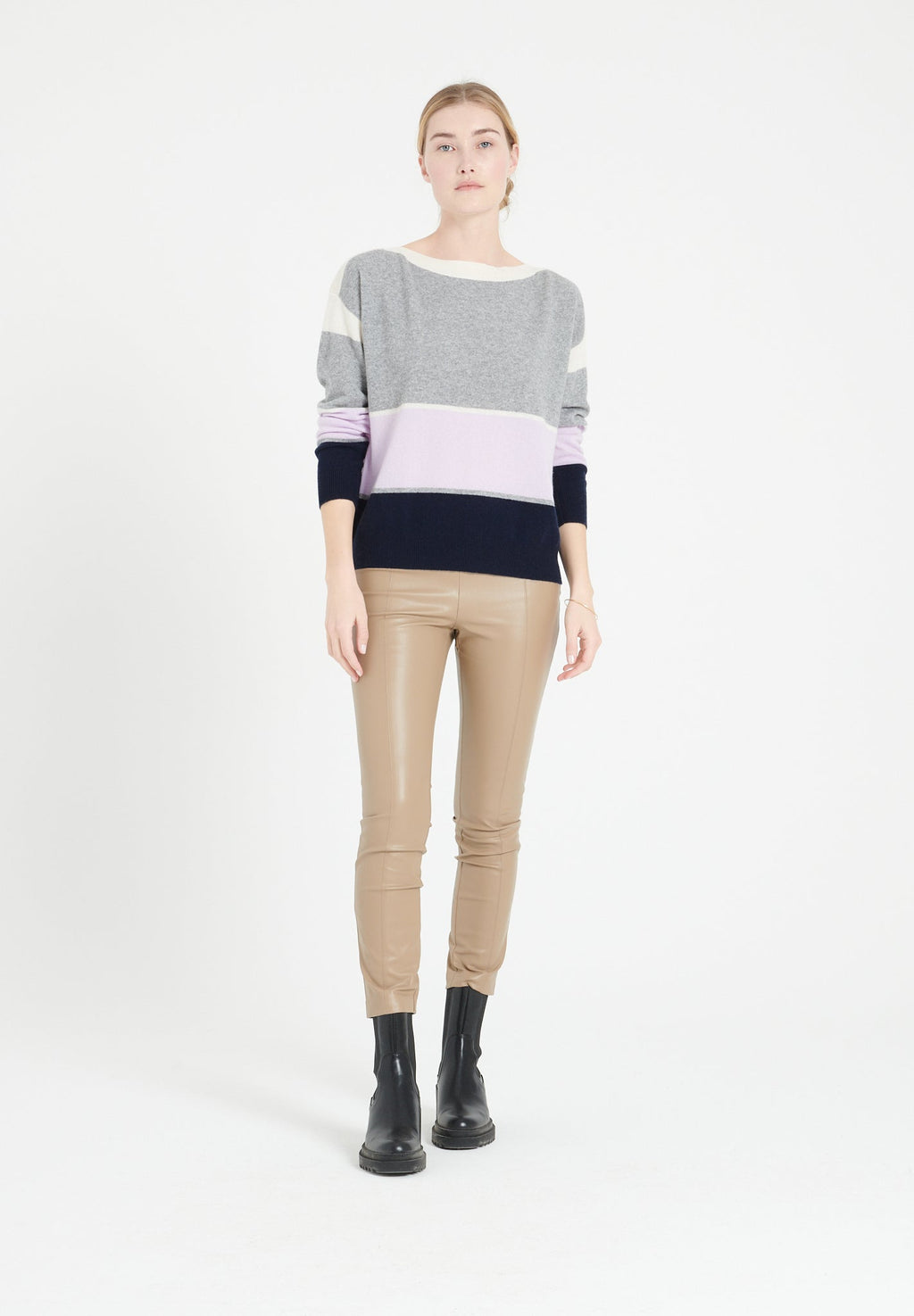 MIA 15 Cashmere boat-neck sweater in multi-colored striped knitwear