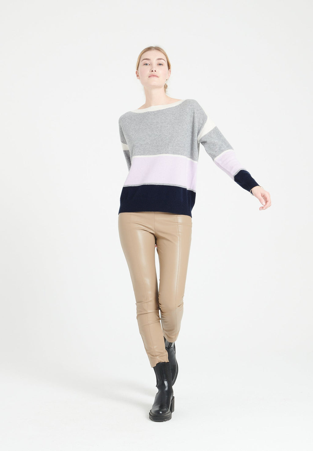 MIA 15 Cashmere boat-neck sweater in multi-colored striped knitwear