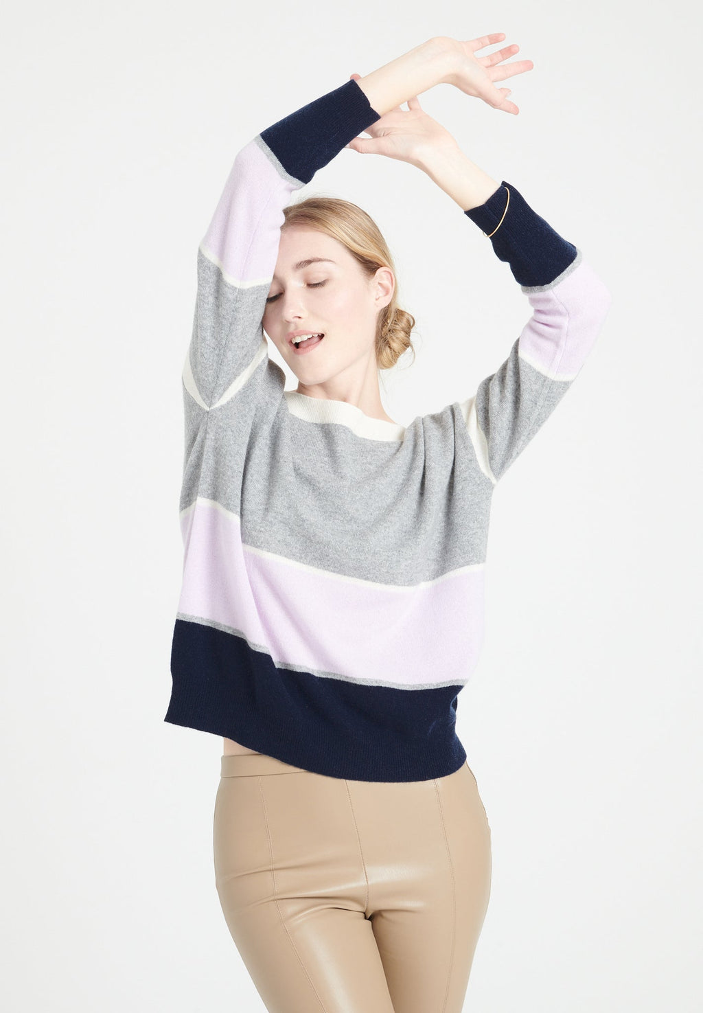 MIA 15 Cashmere boat-neck sweater in multi-colored striped knitwear