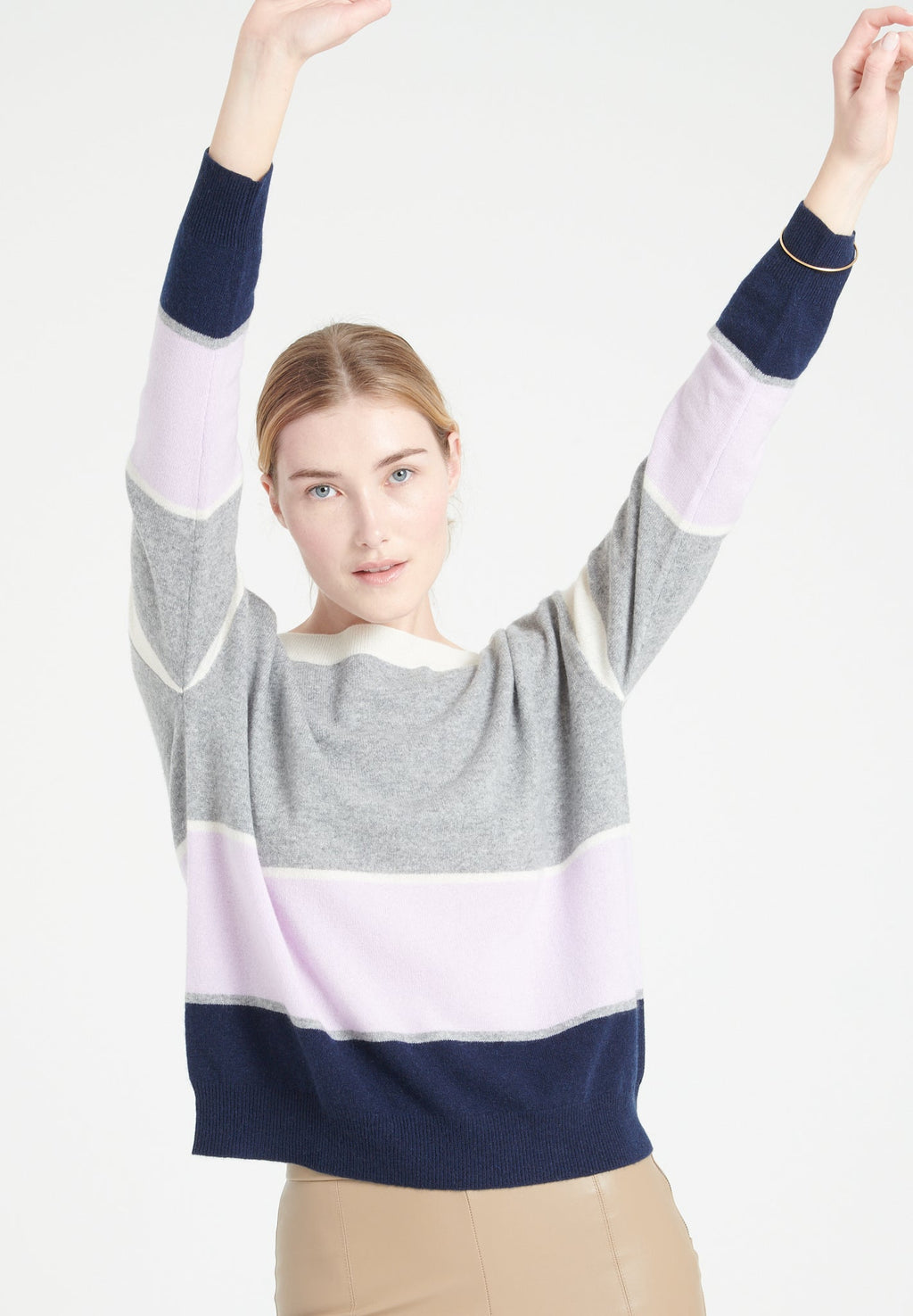 MIA 15 Cashmere boat-neck sweater in multi-colored striped knitwear