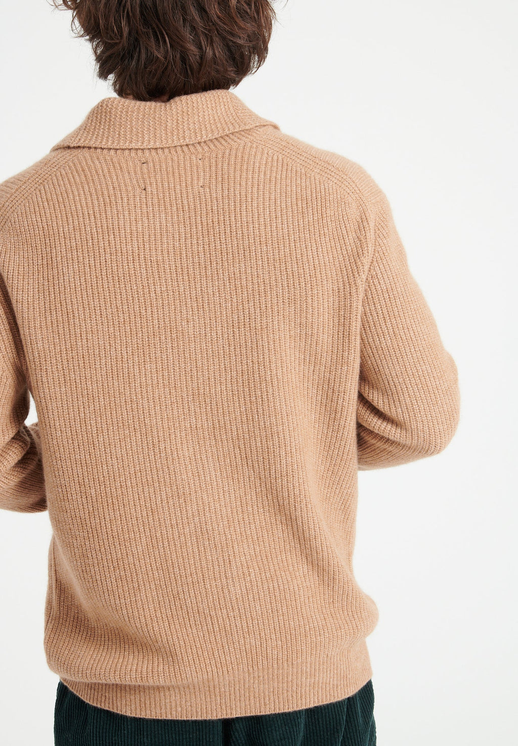 ZACH 4 Camel 4-thread cashmere ribbed shawl-collar cardigan