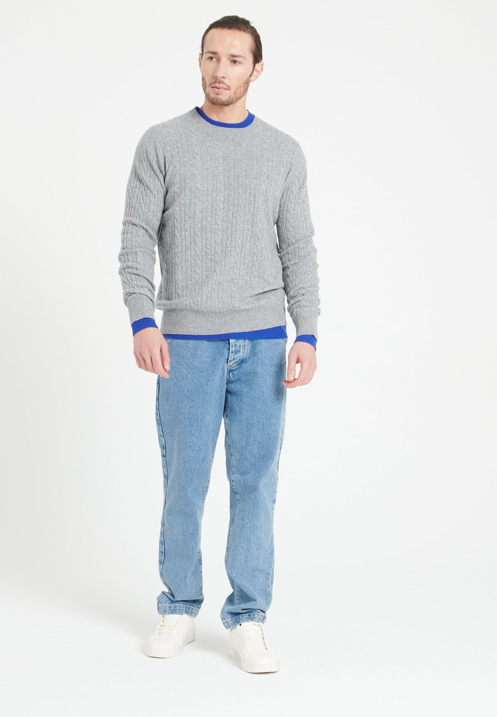 ZACH 5 Round-neck cashmere cable-knit sweater light grey