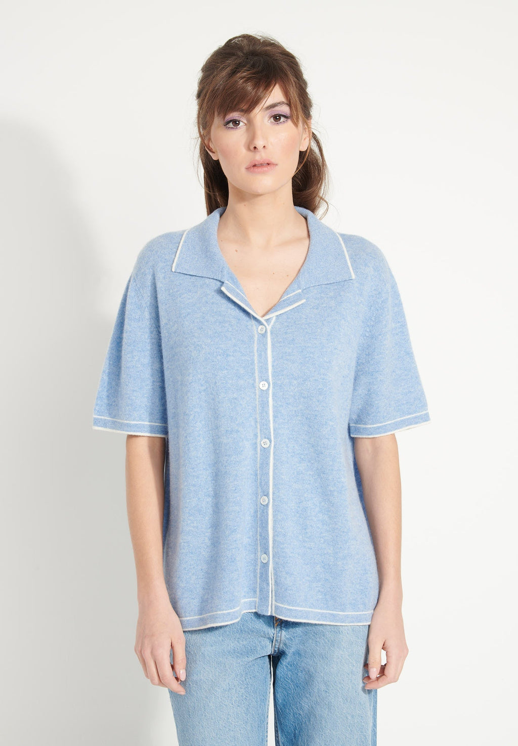 AVA 2 Light blue oversized cashmere blouse