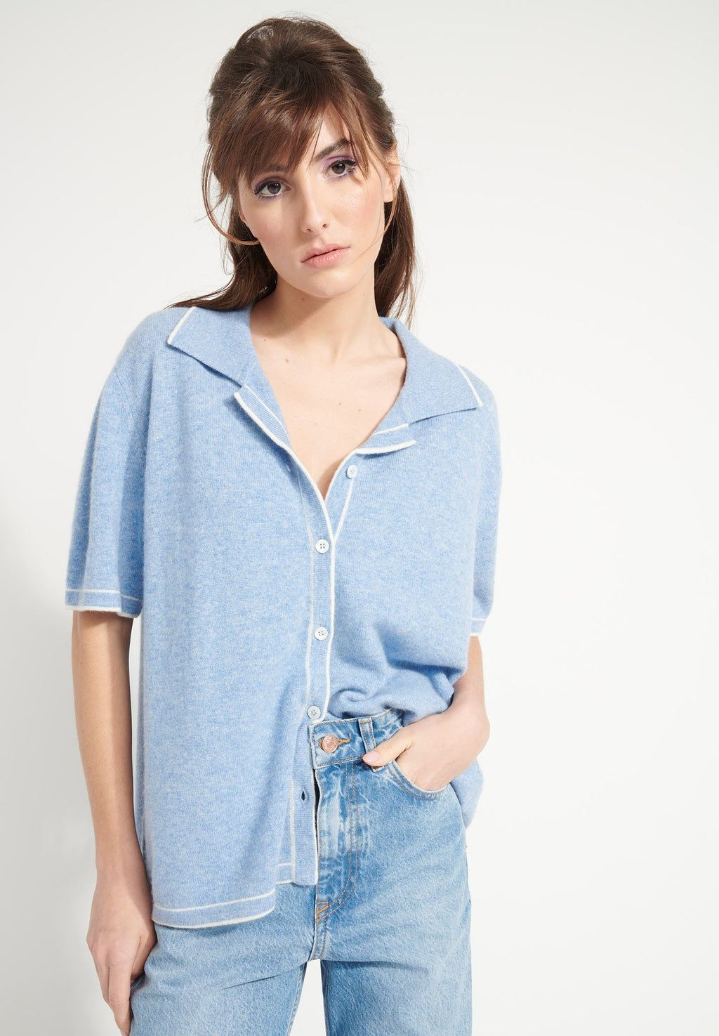 AVA 2 Light blue oversized cashmere blouse