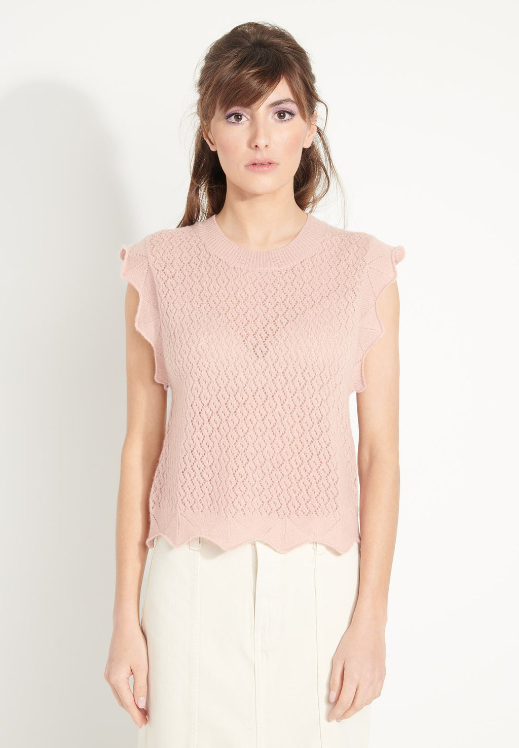 AVA 3 Fancy sleeveless cashmere top in powder pink