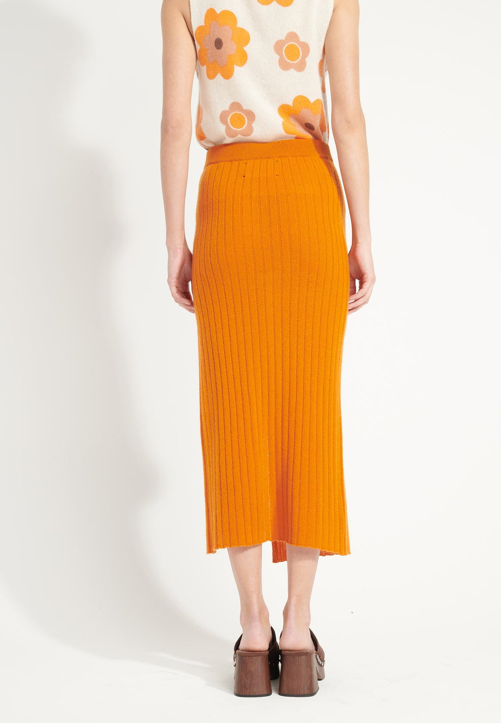 AVA 13 Long cashmere skirt with pumpkin orange slit