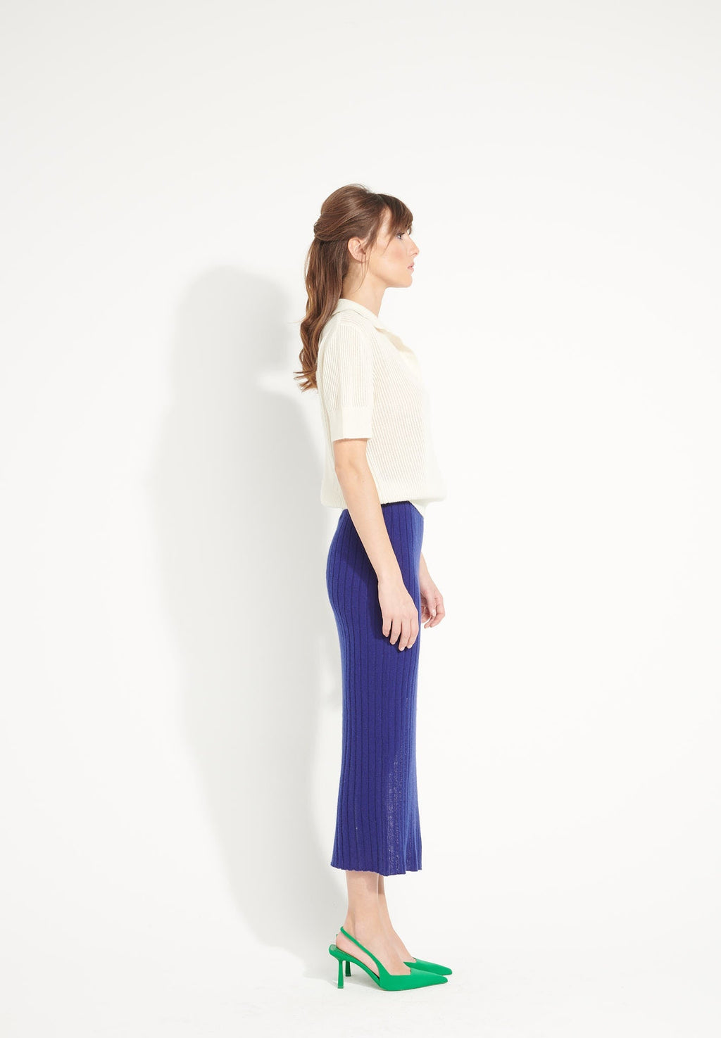 AVA 13 Long cashmere skirt with midnight blue slit