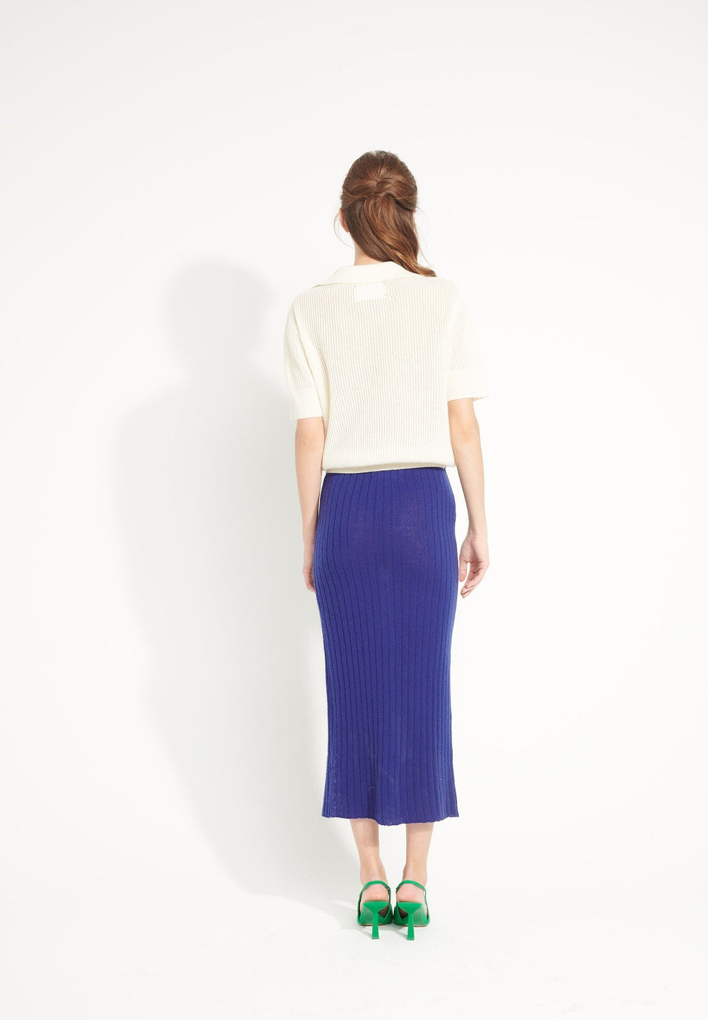 AVA 13 Long cashmere skirt with midnight blue slit