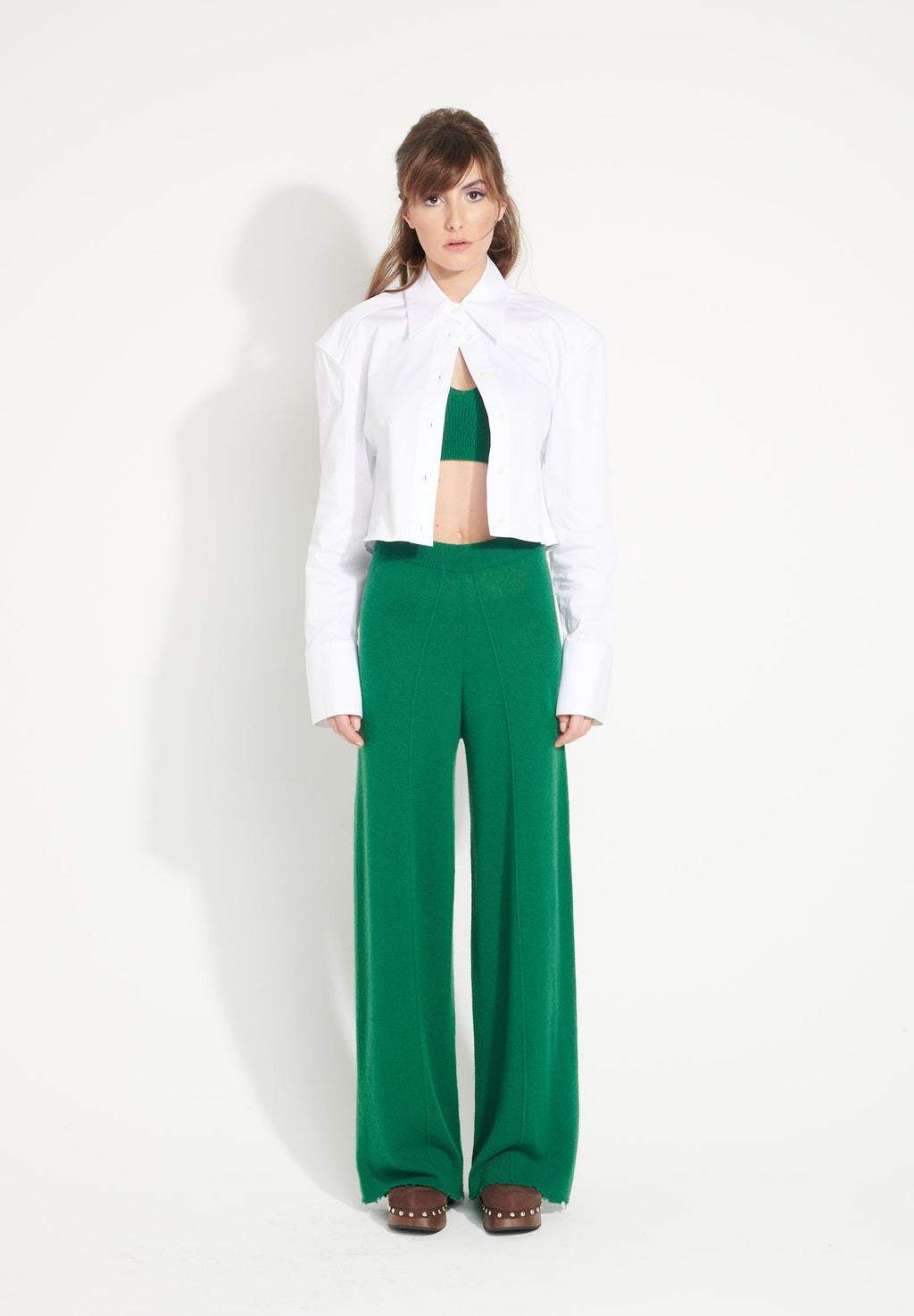 AVA 15 Cashmere pants with emerald green chiselled trim