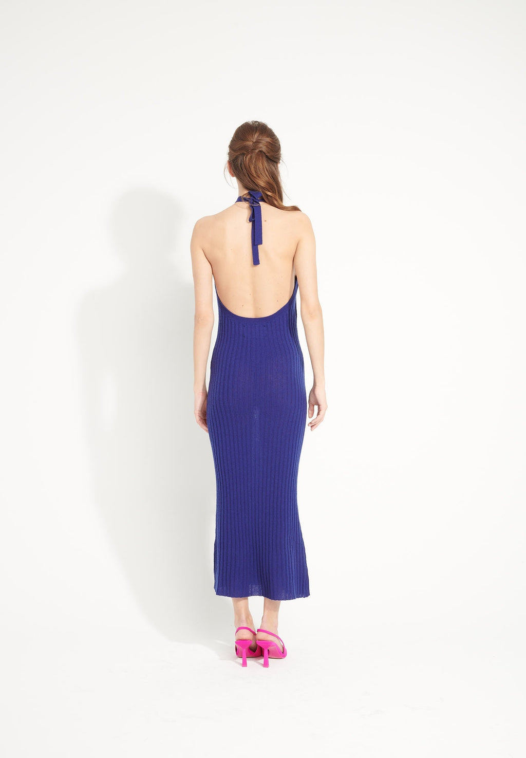 AVA 19 Long rib-knit cashmere halter dress in midnight blue