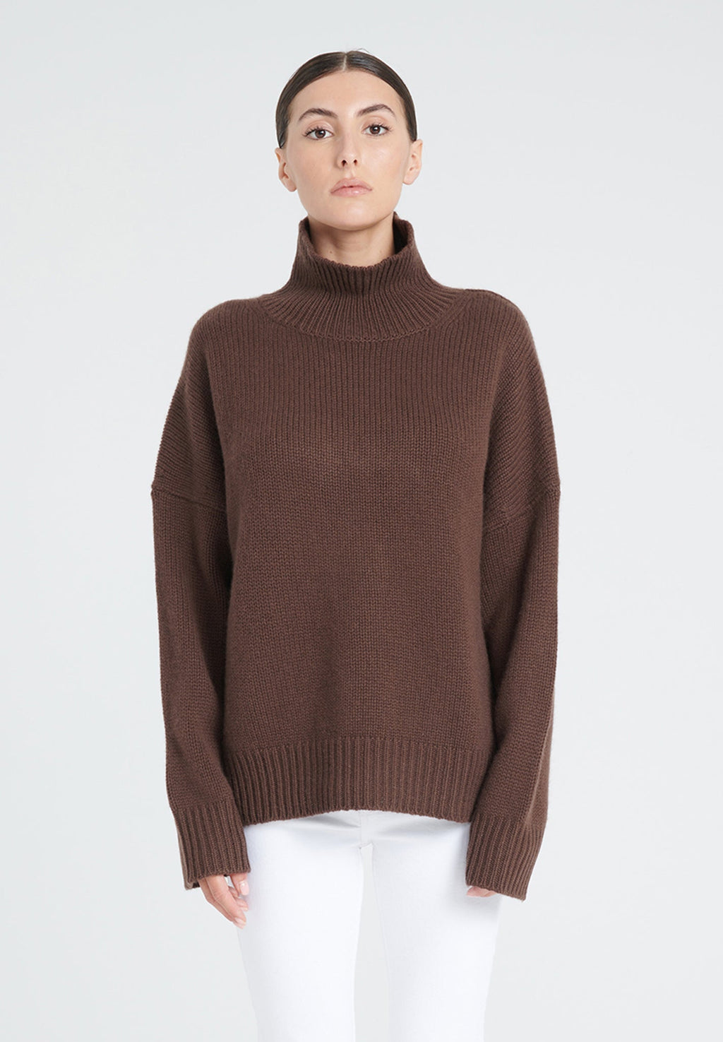 ZAYA 3 10-thread cashmere stand-up collar sweater brown