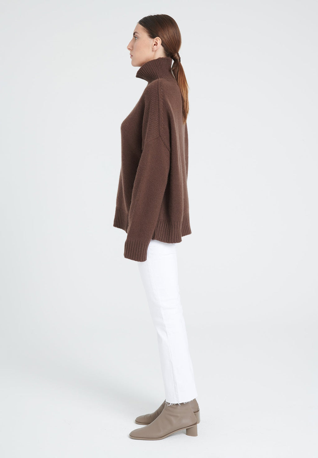 ZAYA 3 10-thread cashmere stand-up collar sweater brown