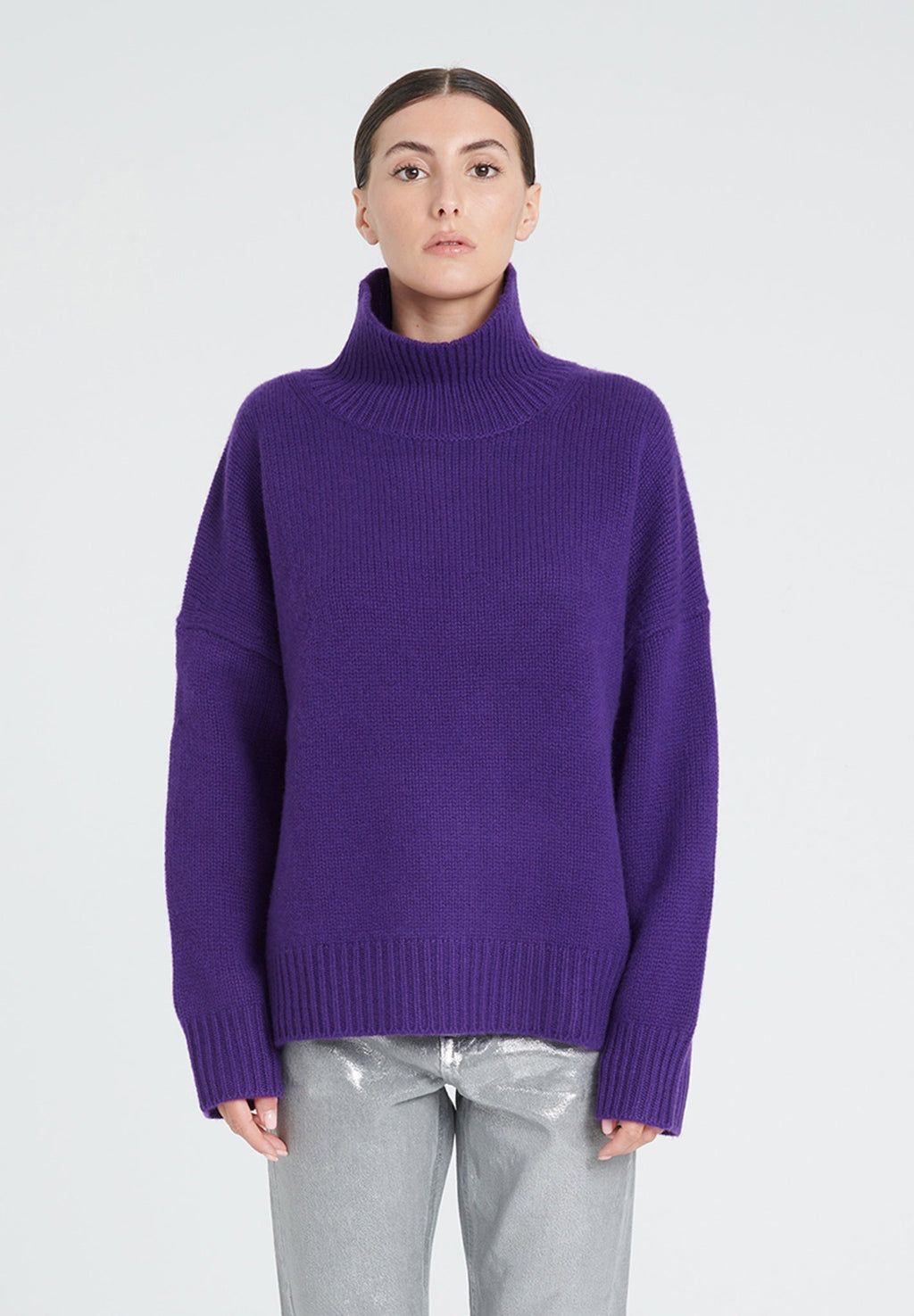 ZAYA 3 10-thread cashmere stand-up collar sweater in violet