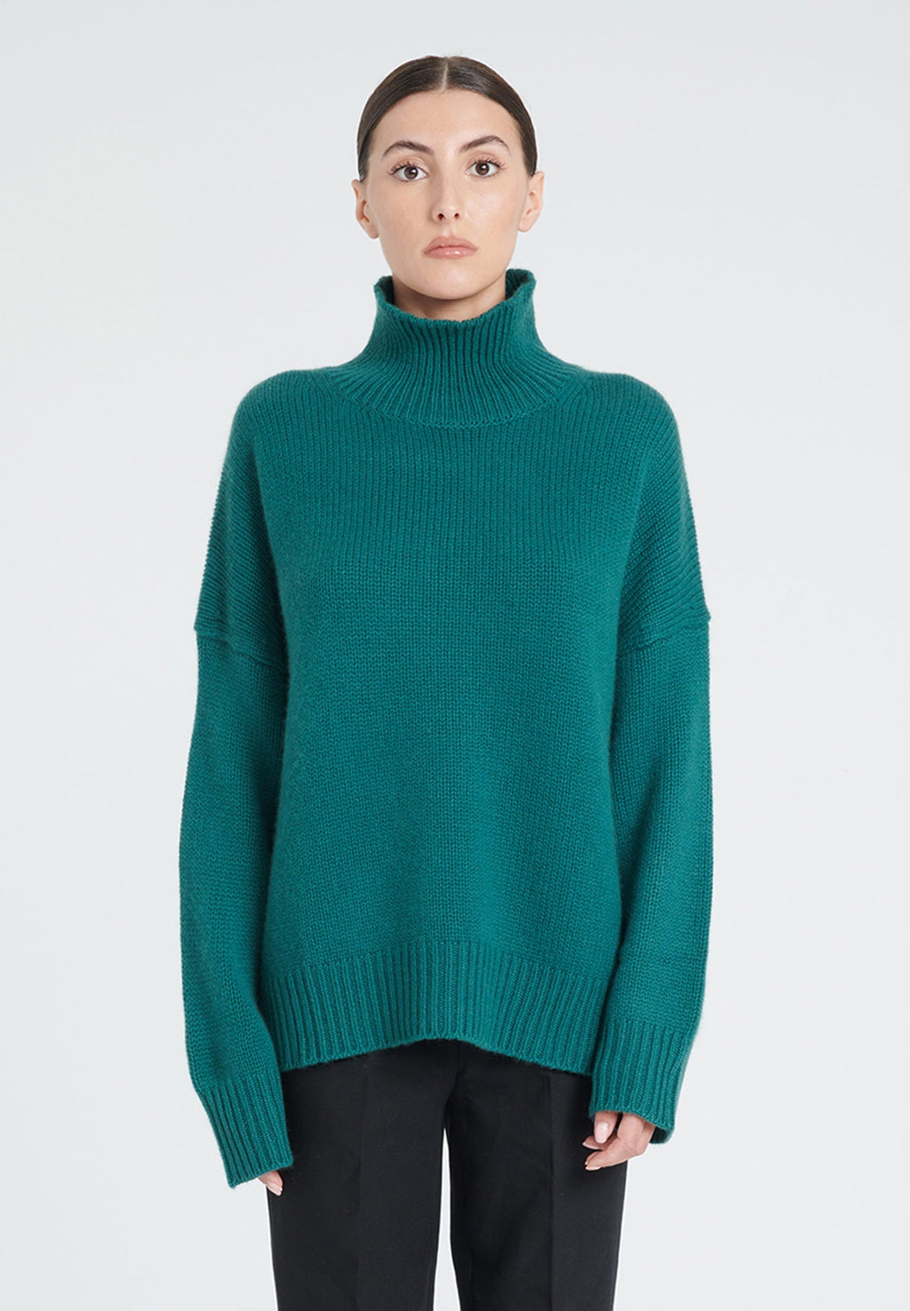 ZAYA 3 10-thread cashmere stand-up collar sweater dark green