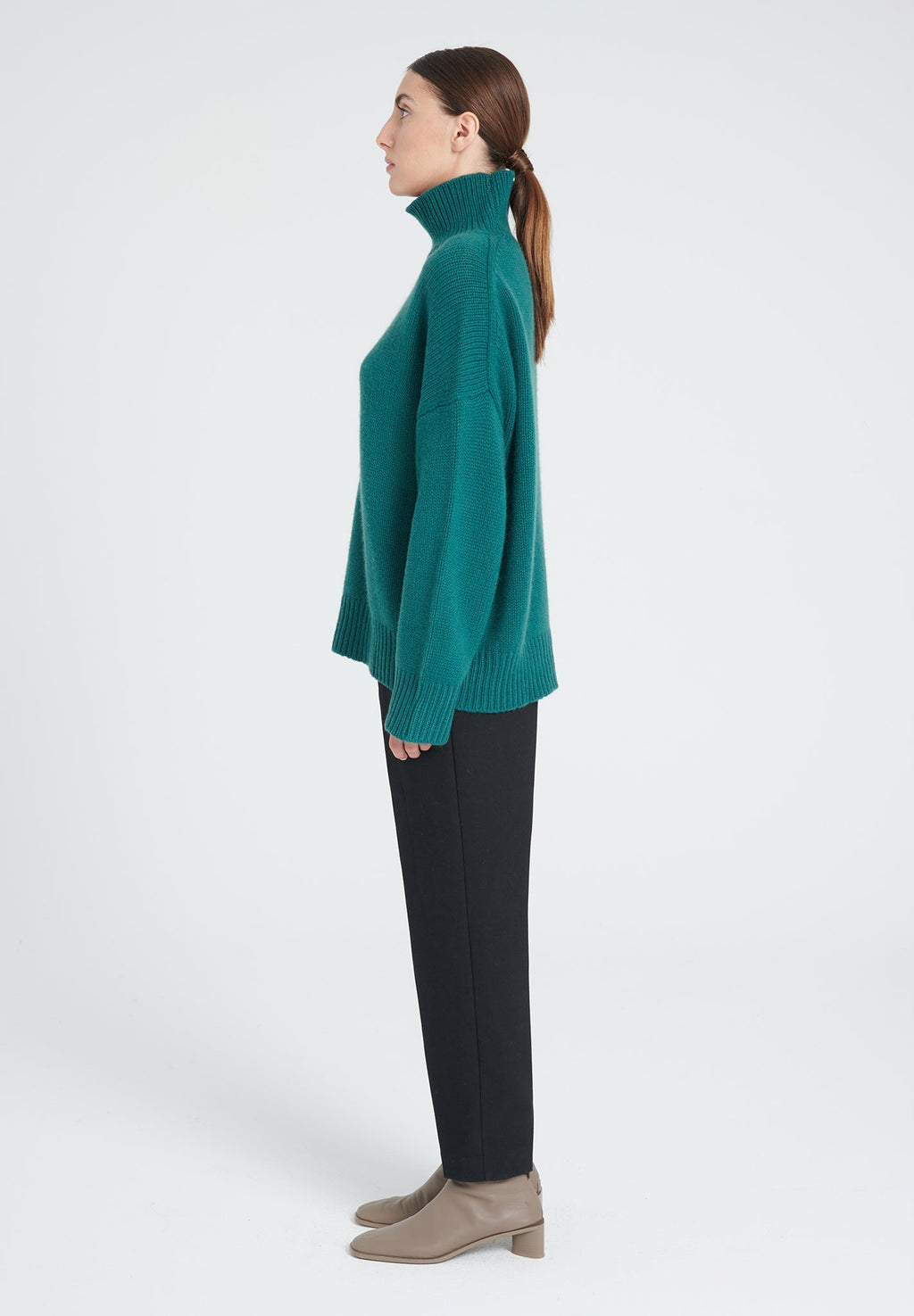 ZAYA 3 10-thread cashmere stand-up collar sweater dark green