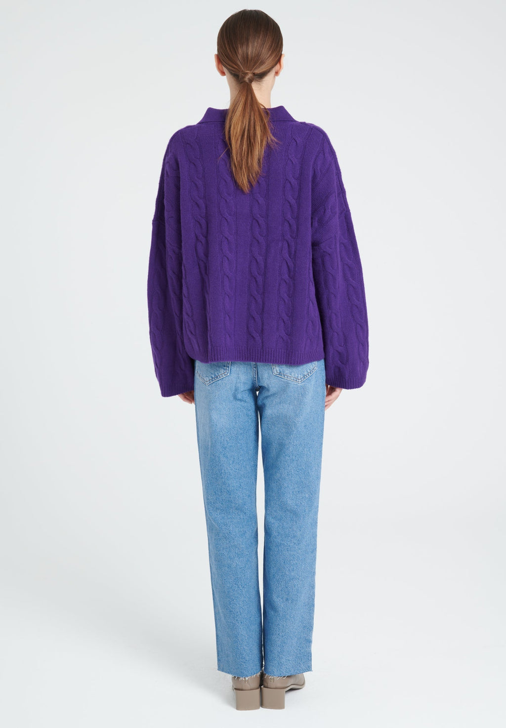 ZAYA 5 6-thread cashmere cable-knit polo shirt in purple