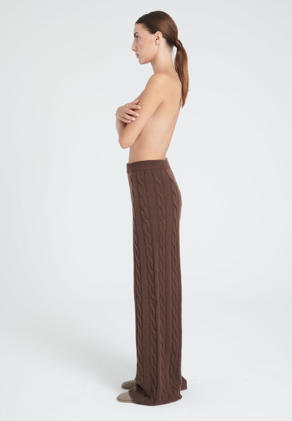 ZAYA 6 Brown 6-thread cashmere cable-knit pants