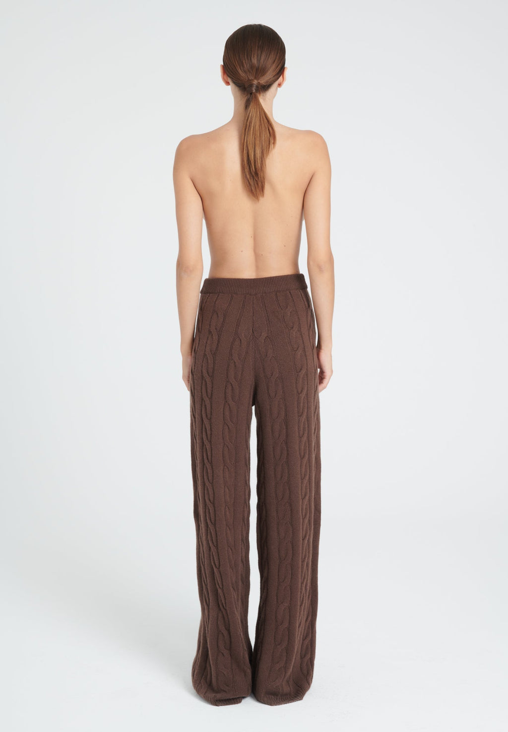 ZAYA 6 Brown 6-thread cashmere cable-knit pants