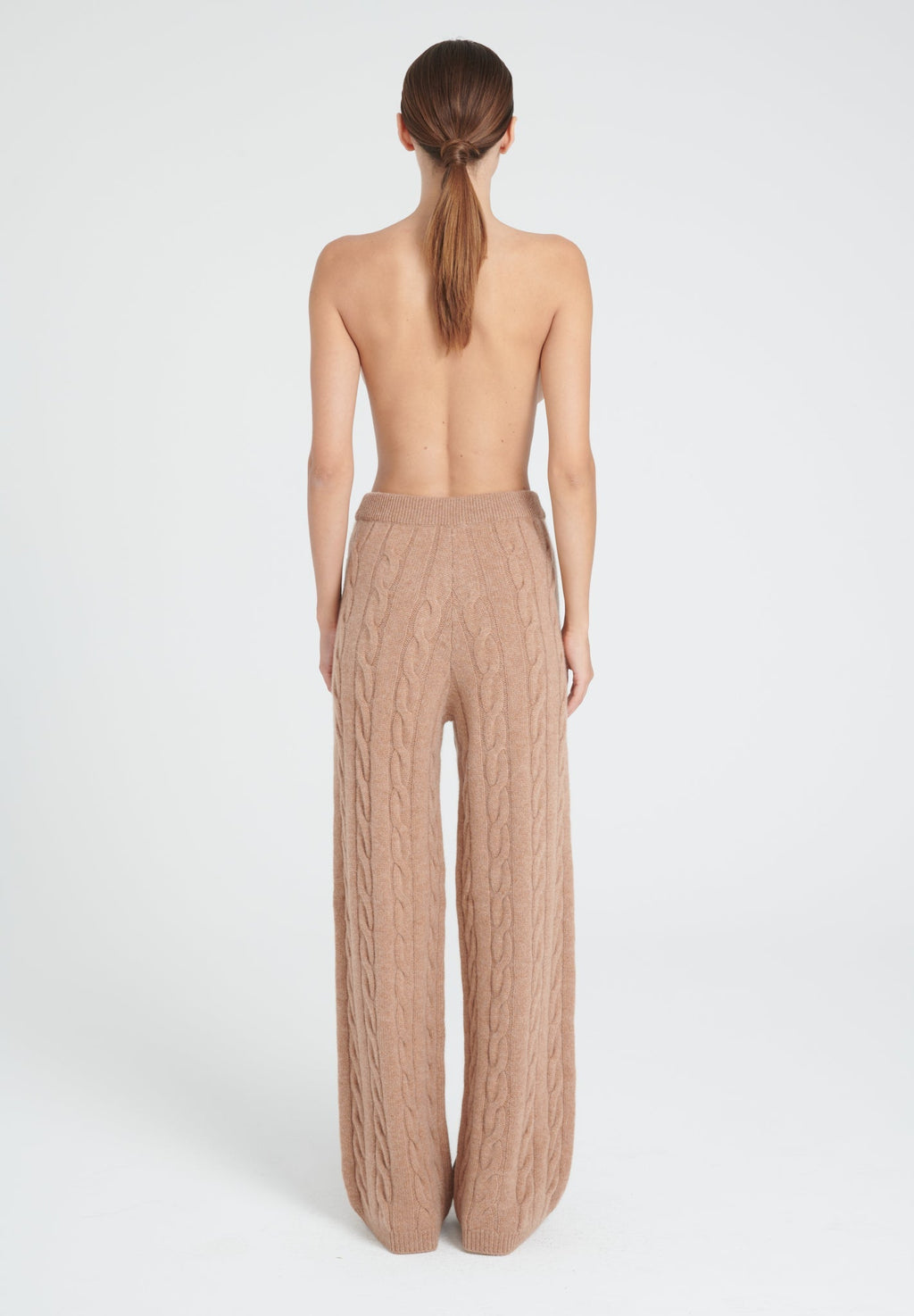 ZAYA 6 Camel 6-thread cashmere cable-knit pants