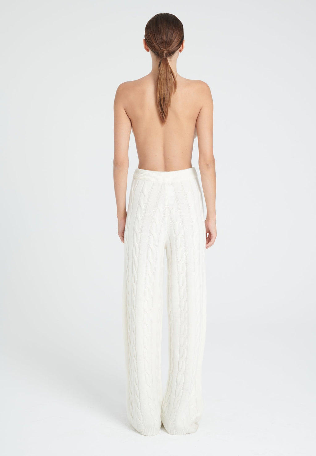 ZAYA 6 Ecru white 6-thread cashmere cable-knit pants