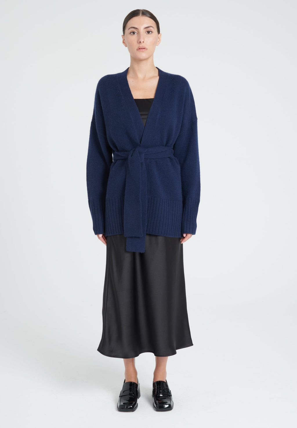 ZAYA 8 Belted cashmere cardigan 8 threads navy blue