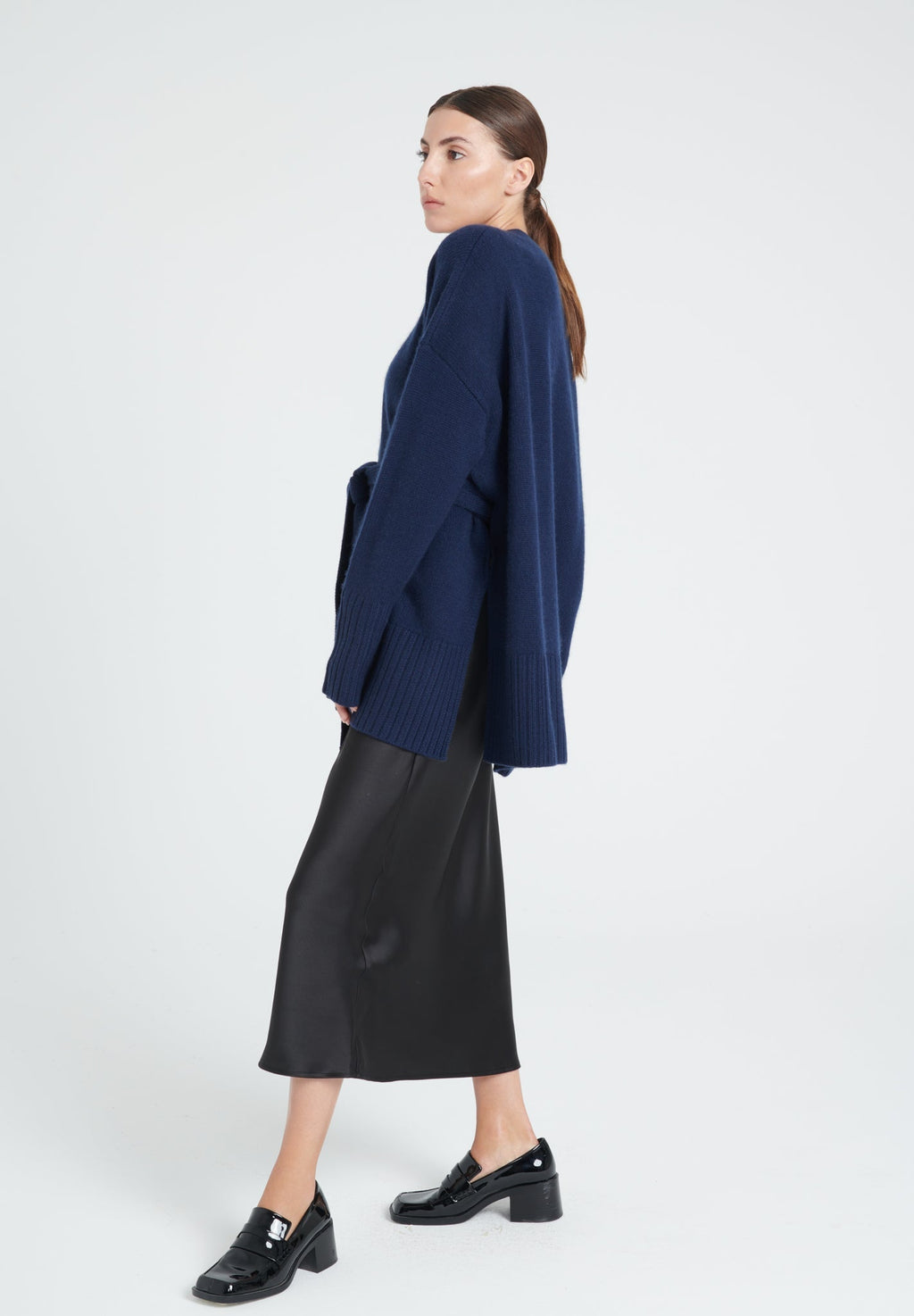 ZAYA 8 Belted cashmere cardigan 8 threads navy blue